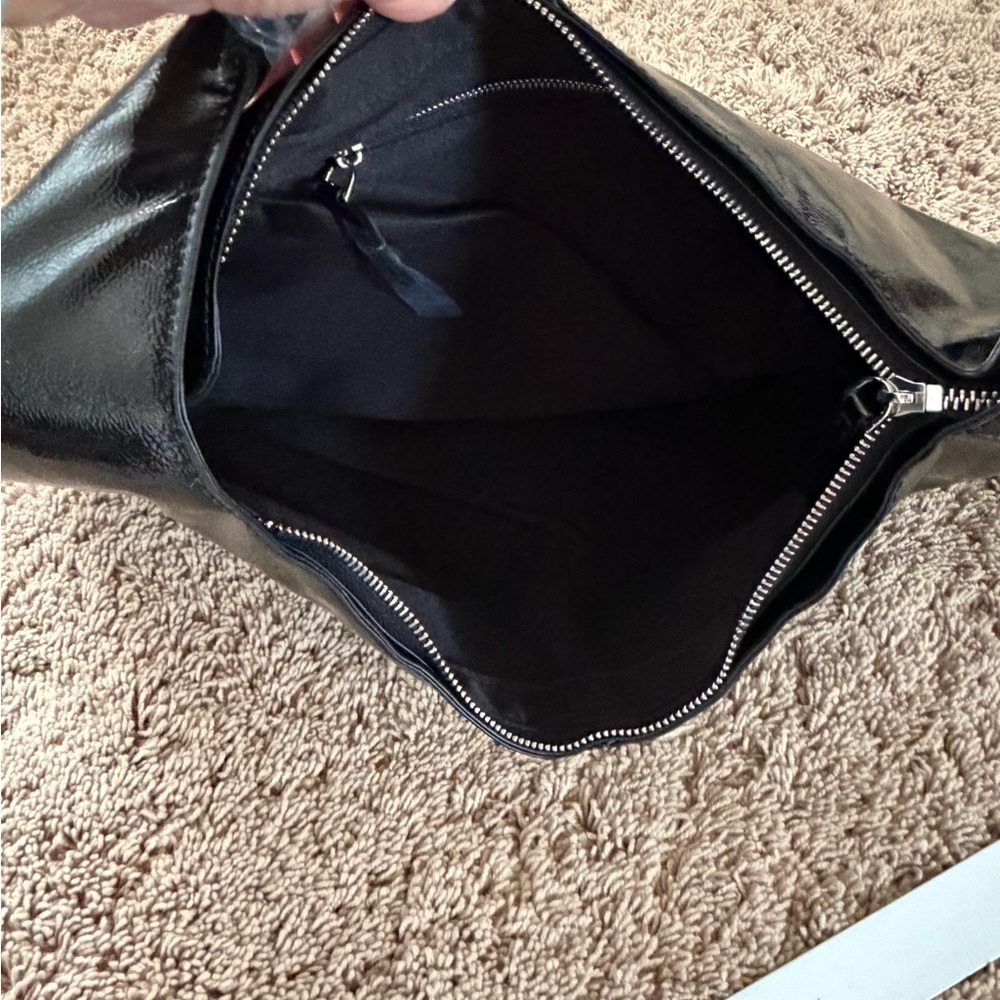 NWT new Anthropologie shiny faux patent leather tote bag purse black - Picture 12 of 16